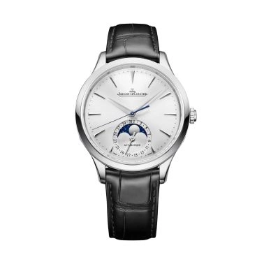 Montre Jaeger-LeCoultre Master Ultra Thin Moon automatique cadran argenté bracelet cuir noir 36 mm