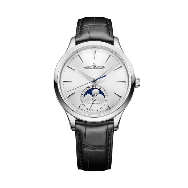 Jaeger-LeCoultre Master Ultra Thin Moon automatic silver dial black leather strap 36 mm