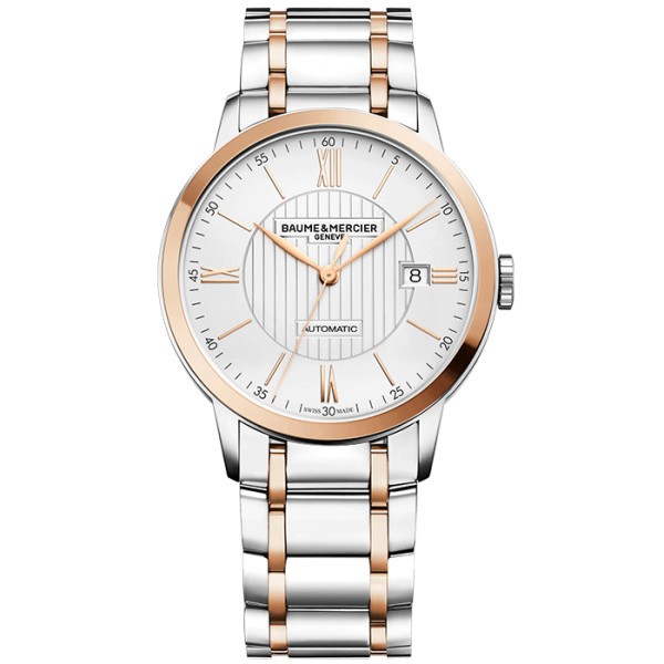 Montre Baume et Mercier Classima automatique cadran argenté bracelet acier et or rose 40 mm