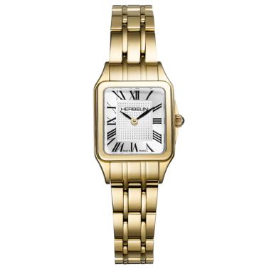 Montre Michel Herbelin Mini Luna quartz cadran argenté bracelet doré 20 mm