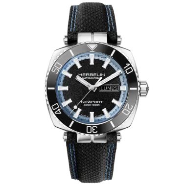 Michel Herbelin Newport Diver automatic watch with black dial and black textile strap, 42 x 42 mm
