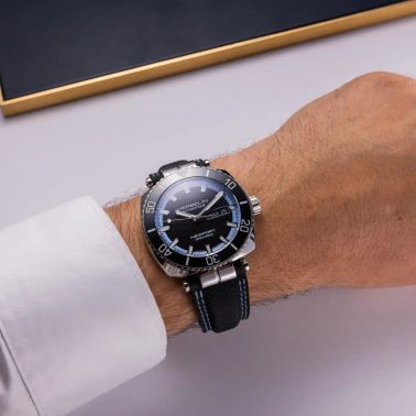 Michel Herbelin Newport Diver automatic watch with black dial and black textile strap, 42 x 42 mm