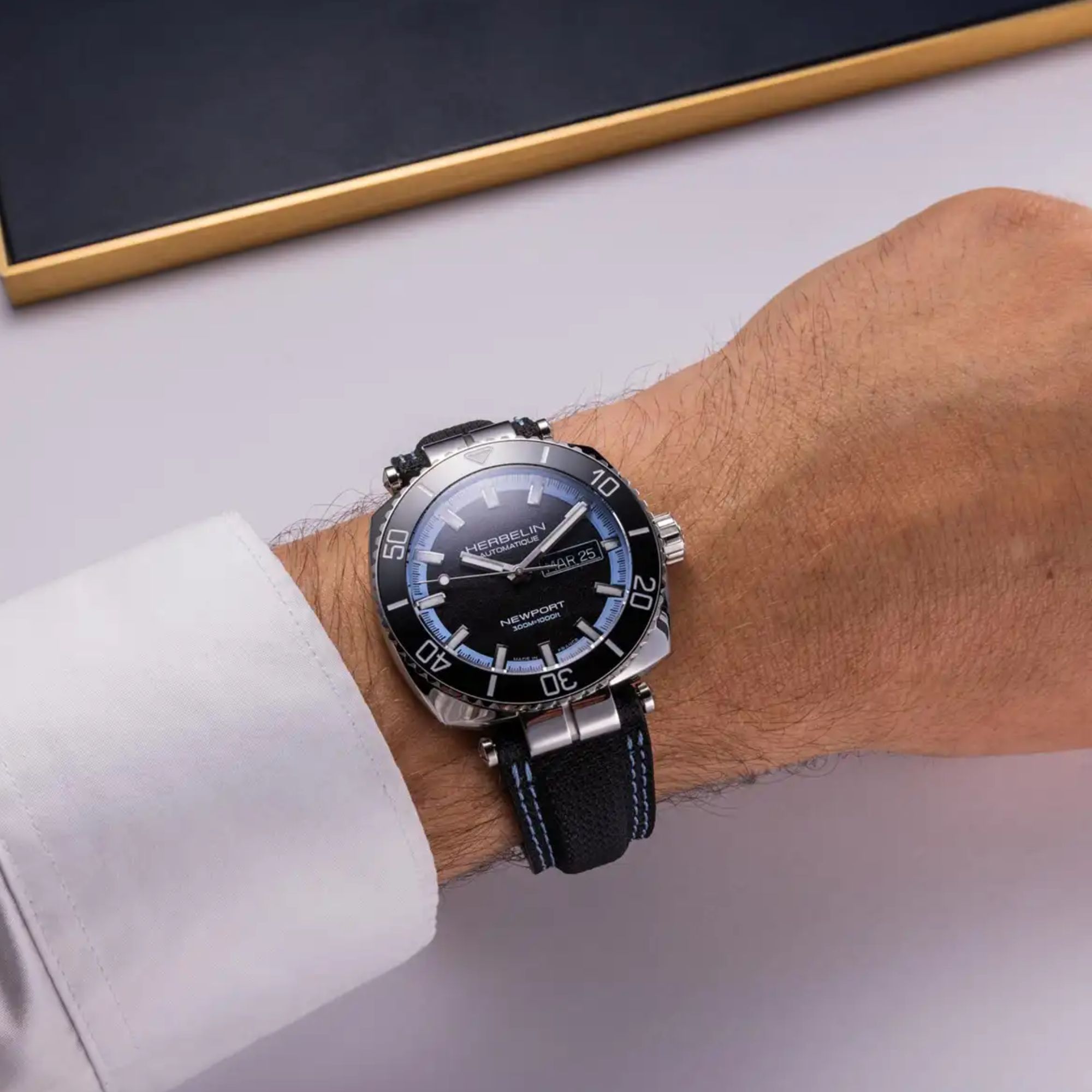 Michel Herbelin Newport Diver automatic watch with black dial and