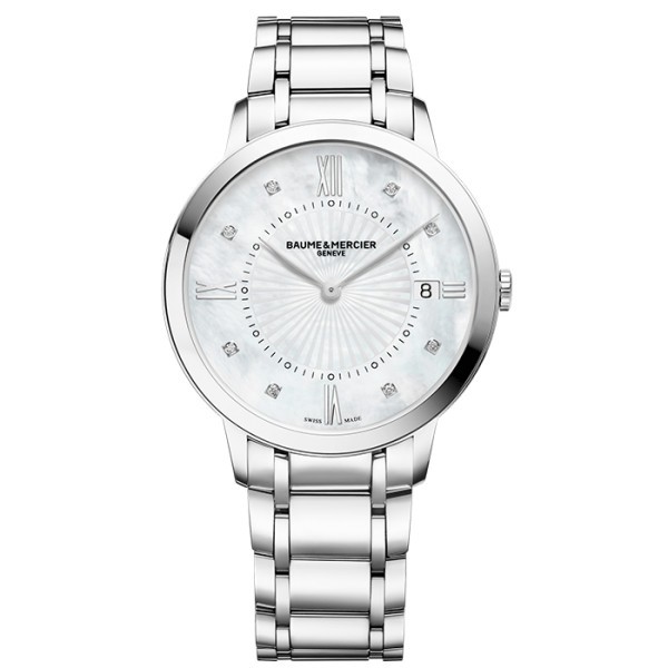 Montre Baume et Mercier Classima quartz cadran nacre index diamants 36,5 mm