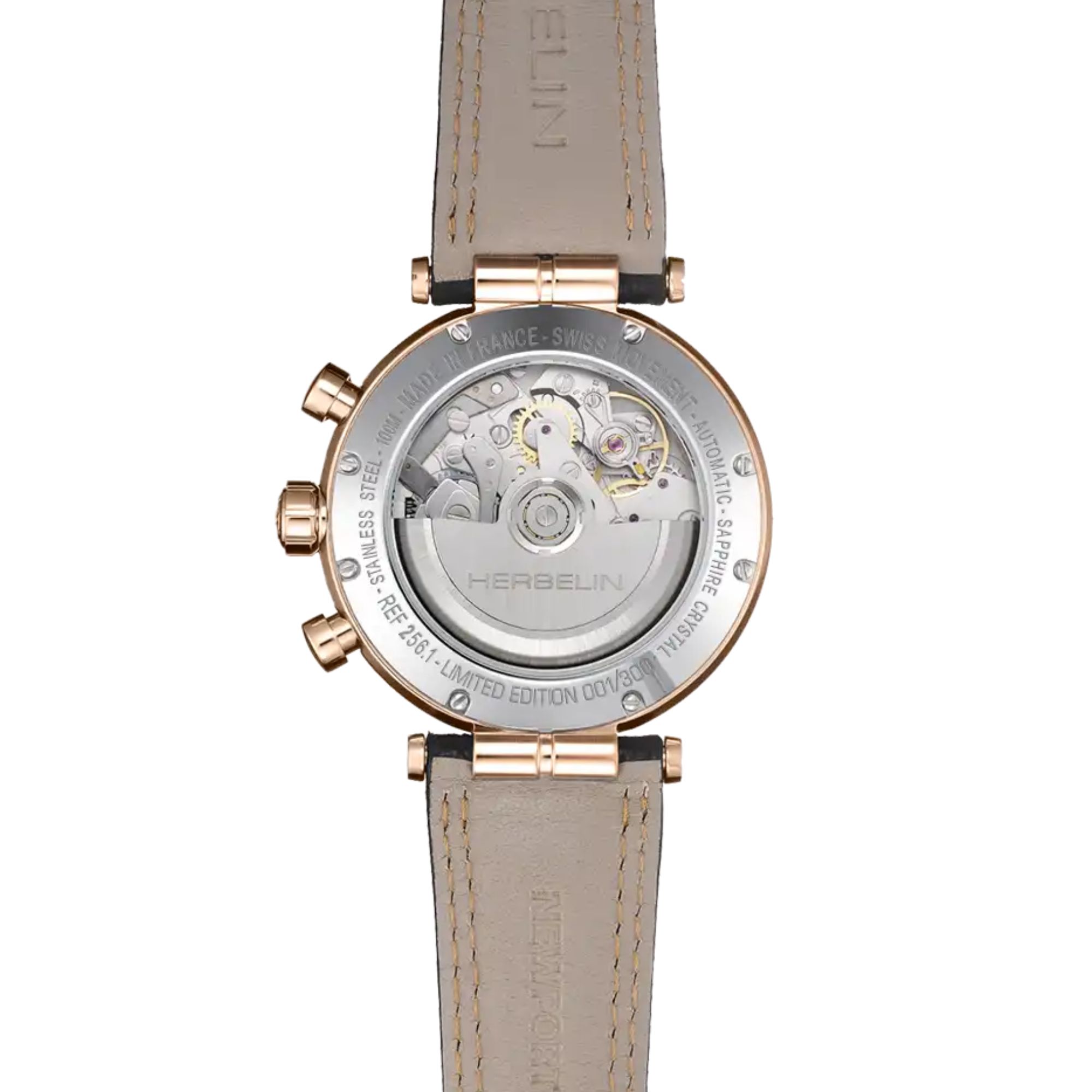 Montre Herbelin Newport Chronographe automatique cadran noir bracelet cuir noir 42 mm