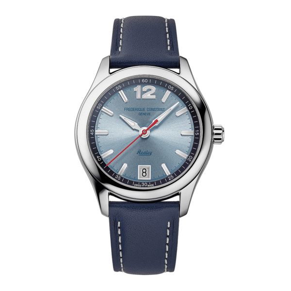 Montre Frédérique Constant Vintage Rally Healey Automatique cadran bleu bracelet cuir 36 mm