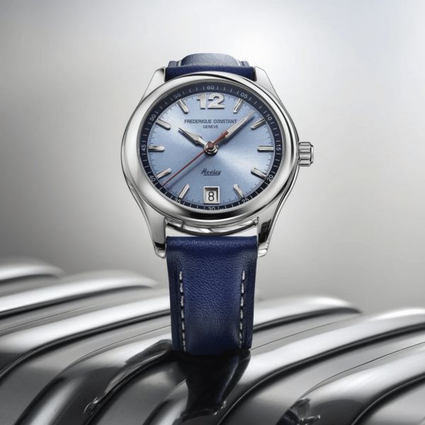 Montre Frédérique Constant Vintage Rally Healey Automatique cadran bleu bracelet cuir 36 mm