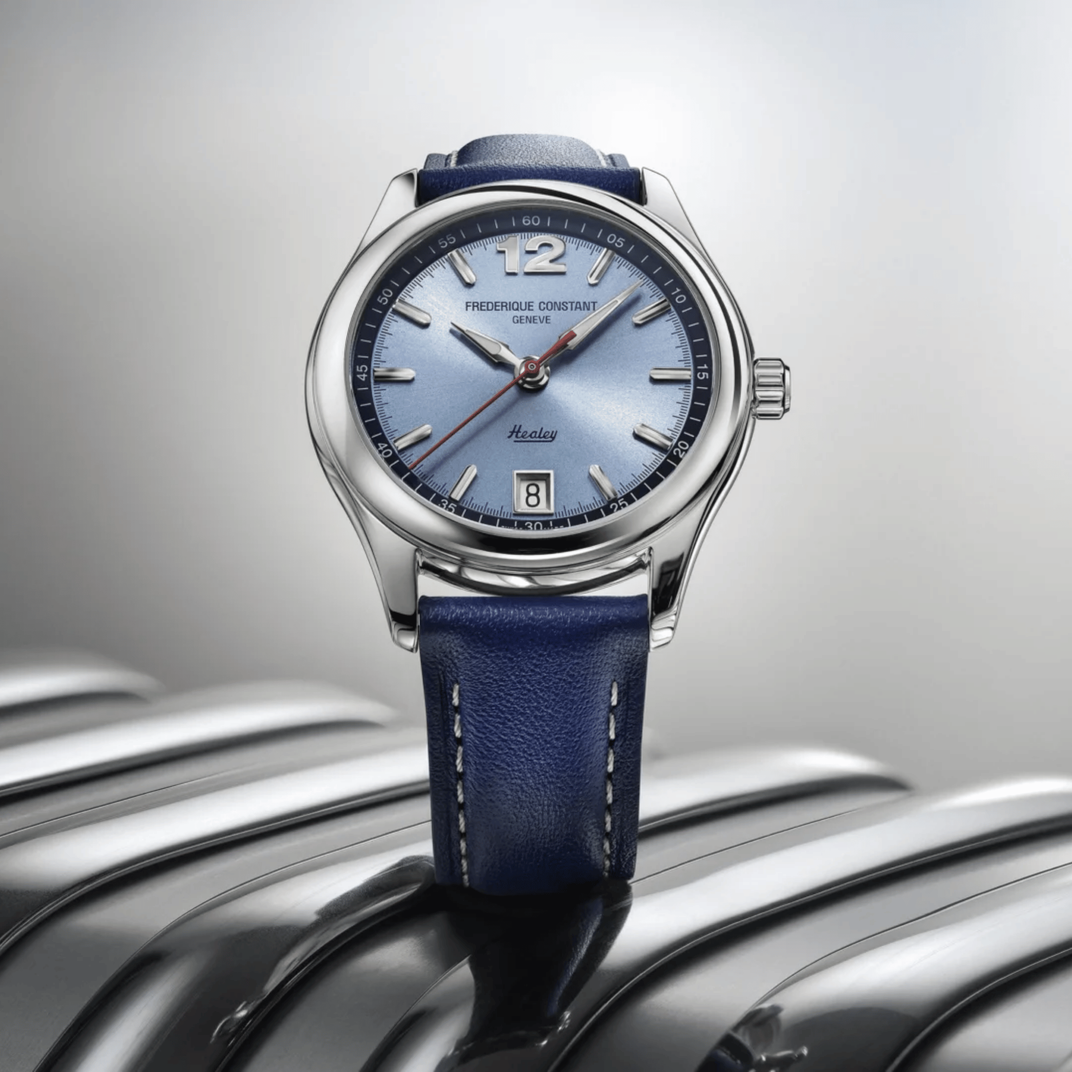 Montre Frédérique Constant Vintage Rally Healey Automatique cadran bleu bracelet cuir 36 mm