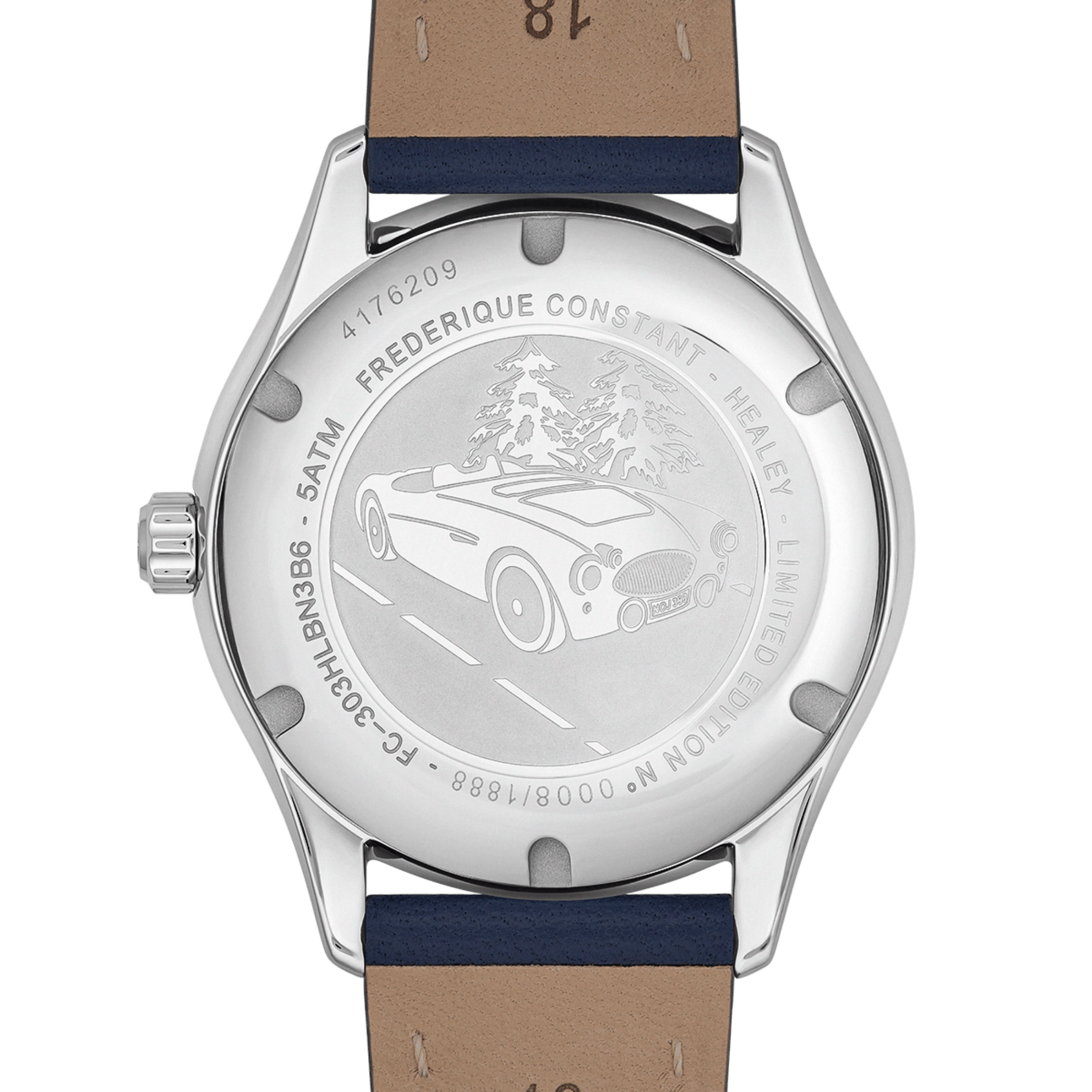 Montre Frédérique Constant Vintage Rally Healey Automatique cadran bleu bracelet cuir 36 mm