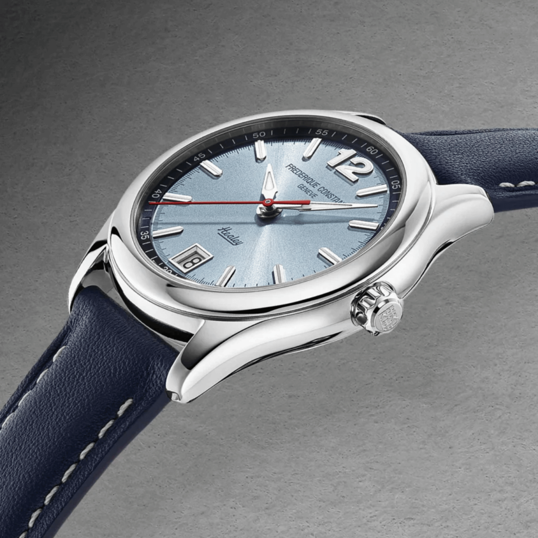 Montre Frédérique Constant Vintage Rally Healey Automatique cadran bleu bracelet cuir 36 mm