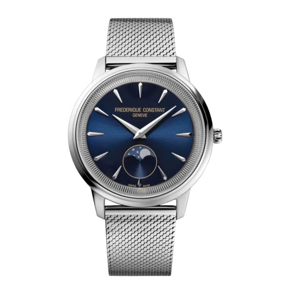 Frédérique Constant Classics Moneta Moonphase quartz blue dial steel bracelet 37 mm