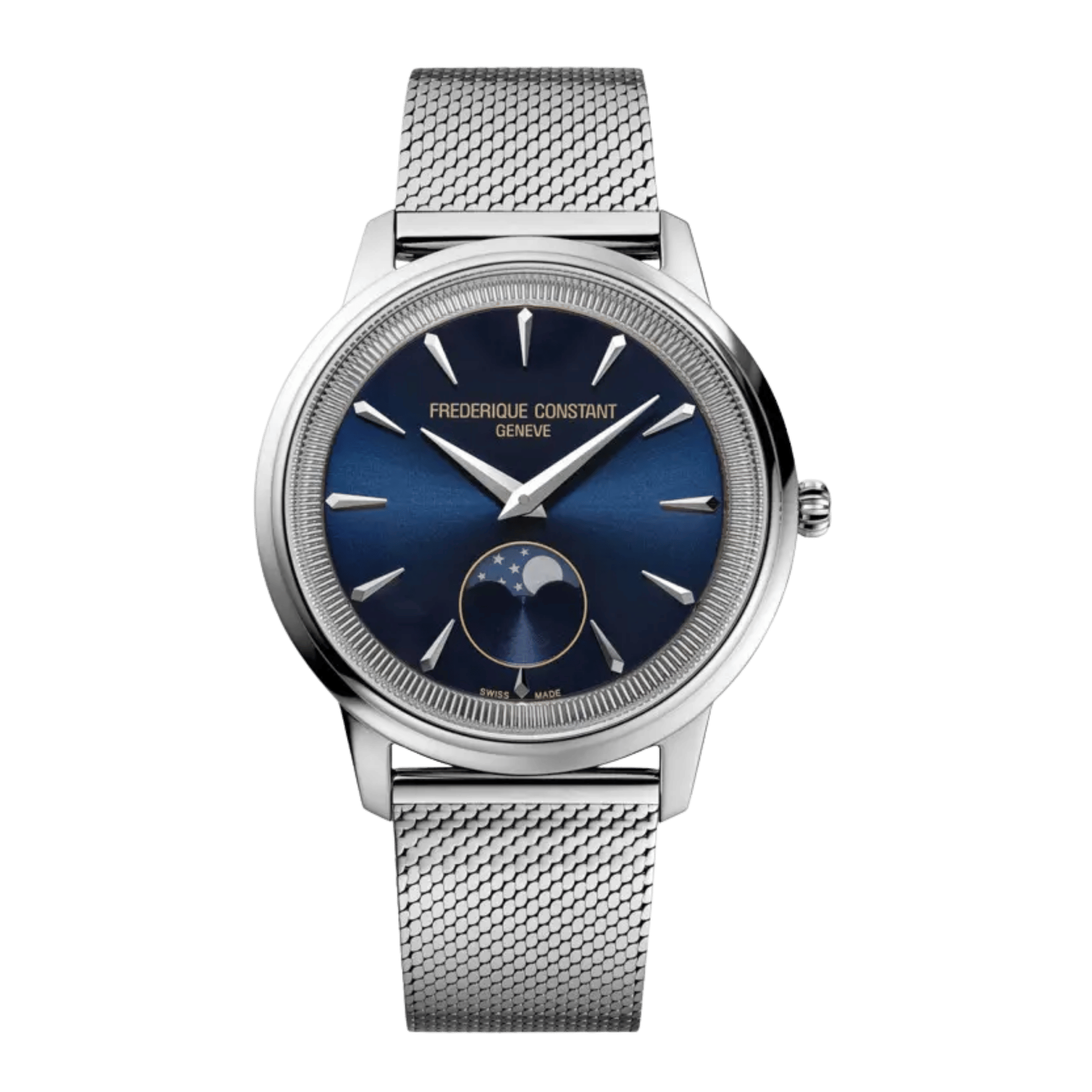 Montre Frédérique Constant Classics Moneta Moonphase quartz cadran bleu bracelet acier 37 mm