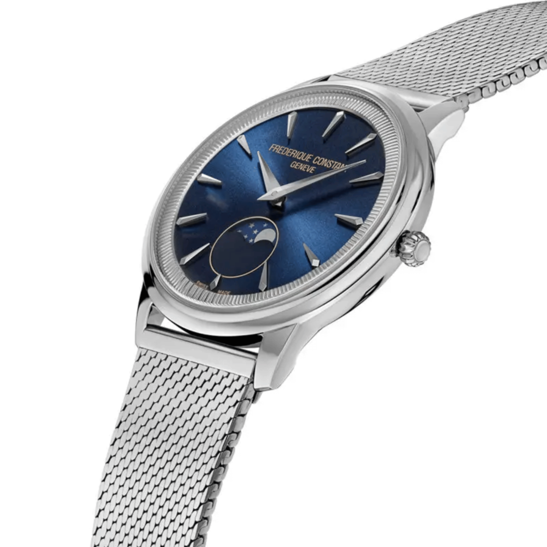 Montre Frédérique Constant Classics Moneta Moonphase quartz cadran bleu bracelet acier 37 mm