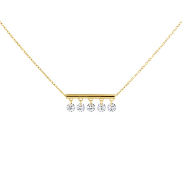 Collier La Brune et La Blonde Pampilles en or jaune 5 diamants taille brillant 0,50 carat - Soldat
