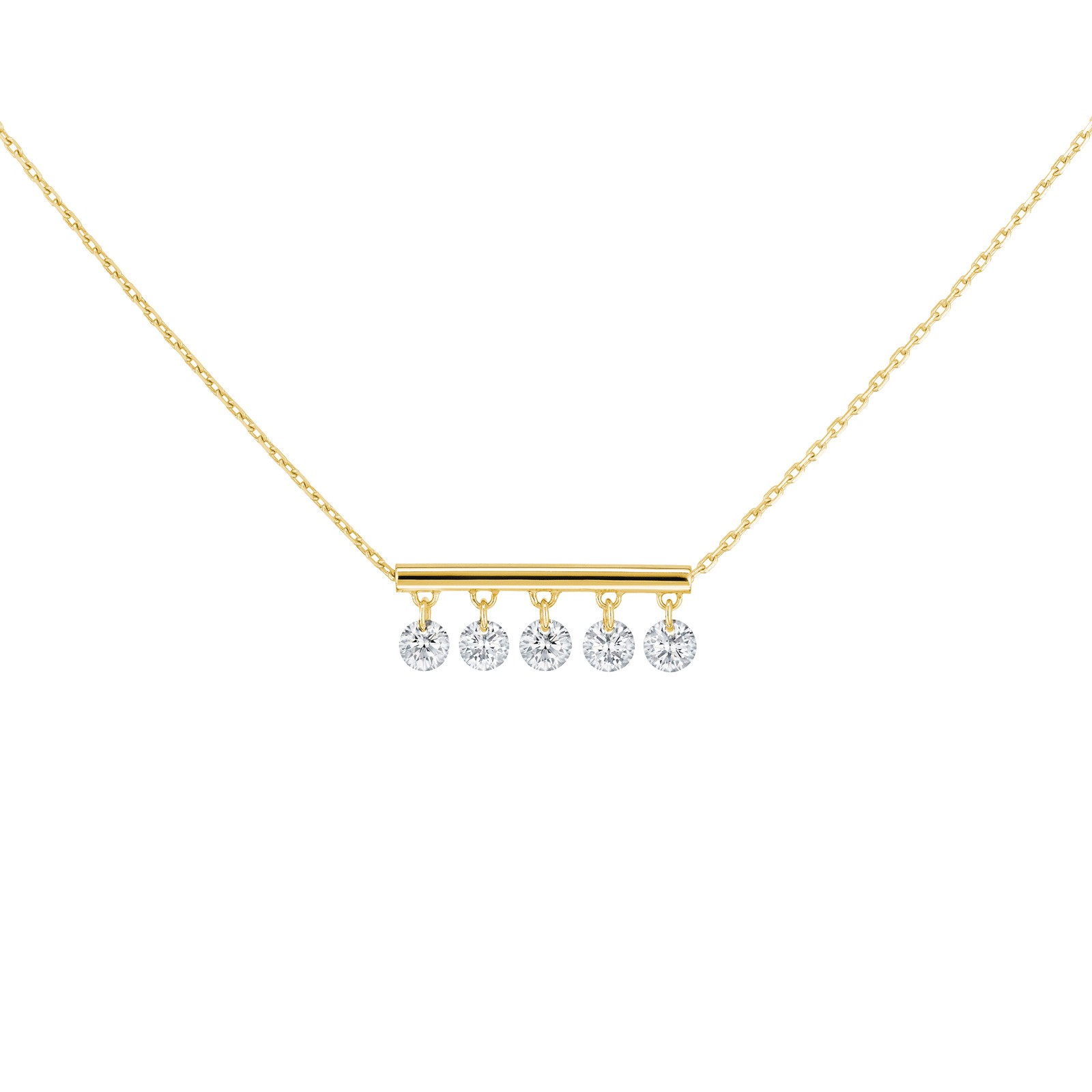 Collier La Brune et La Blonde Pampilles en or jaune 5 diamants taille brillant 0,50 carat - Soldat