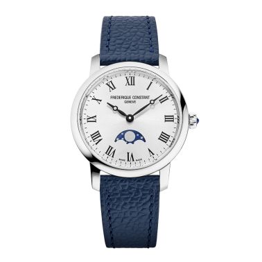 Montre Frédérique Constant Classics Slimline Ladies Moonphase quartz cadran argenté bracelet cuir 30 mm