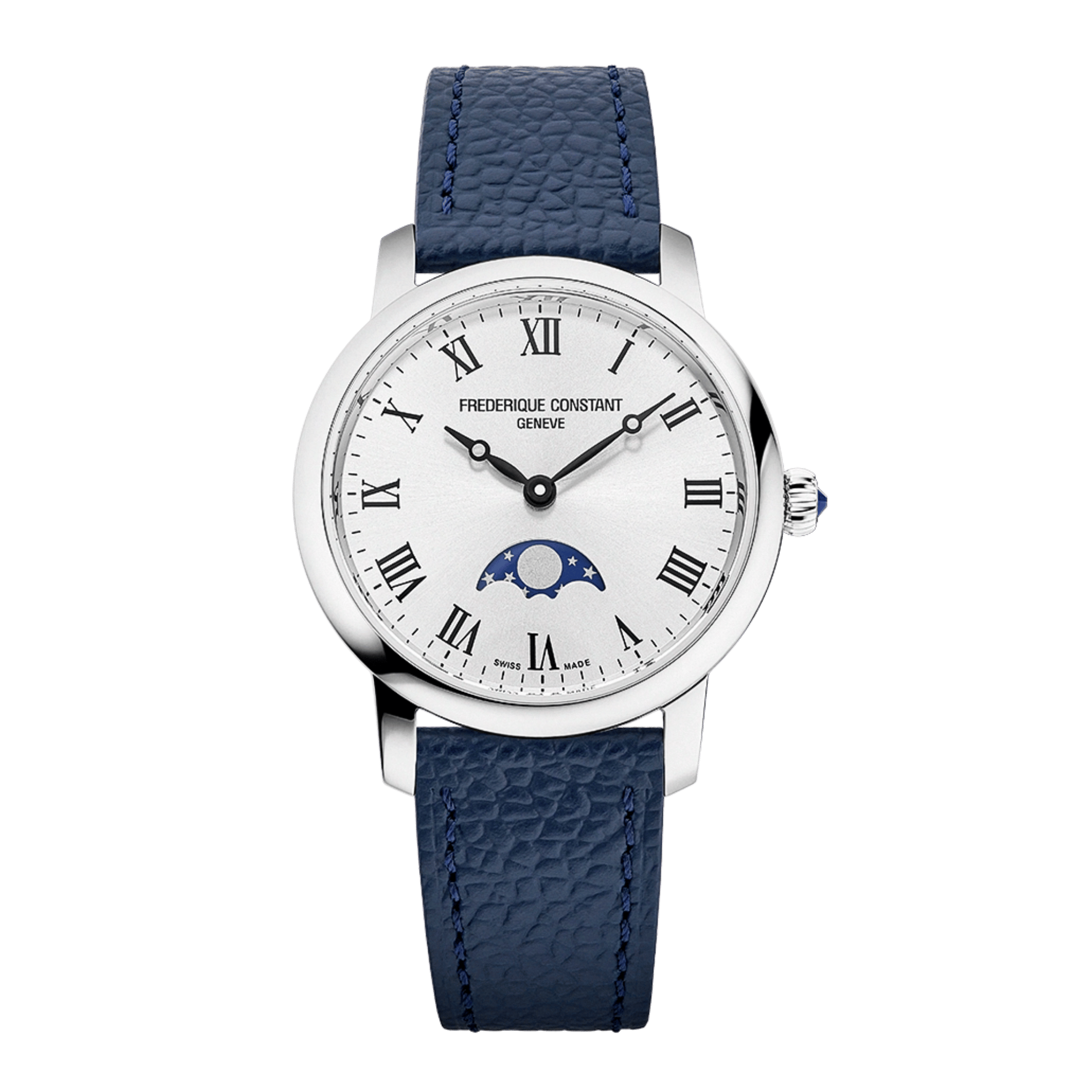 Montre Frédérique Constant Classics Slimline Ladies Moonphase quartz cadran argenté bracelet cuir 30 mm