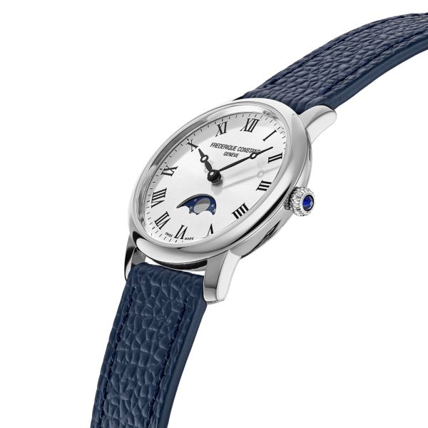 Montre Frédérique Constant Classics Slimline Ladies Moonphase quartz cadran argenté bracelet cuir 30 mm