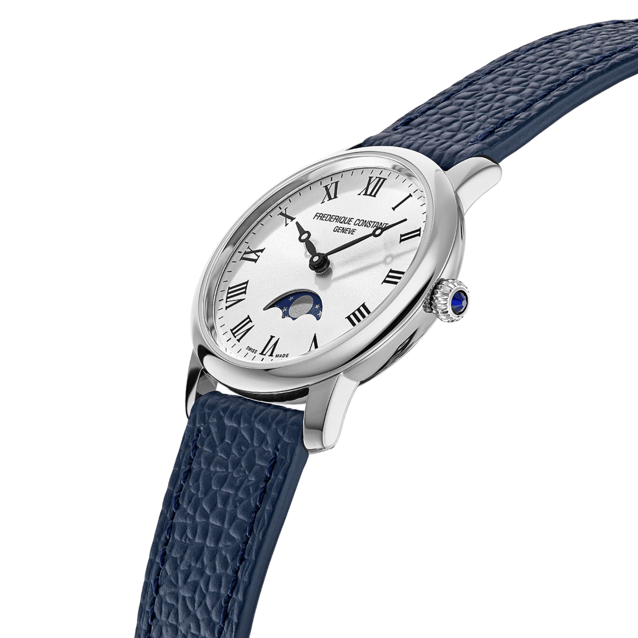 Montre Frédérique Constant Classics Slimline Ladies Moonphase quartz cadran argenté bracelet cuir 30 mm