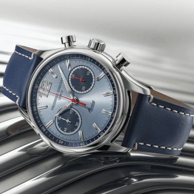 Montre Frédérique Constant Vintage Rally Healey Chronographe automatique cadran bleu bracelet cuir 42 mm