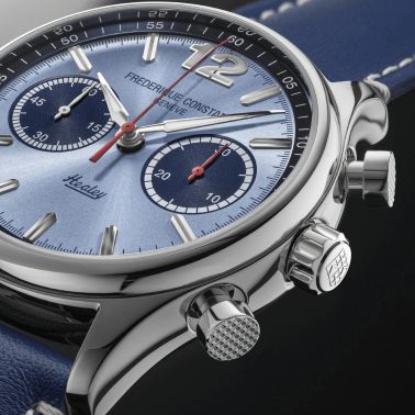 Frederique Constant Vintage Rally Healey Chronograph automatic blue dial leather strap 42 mm