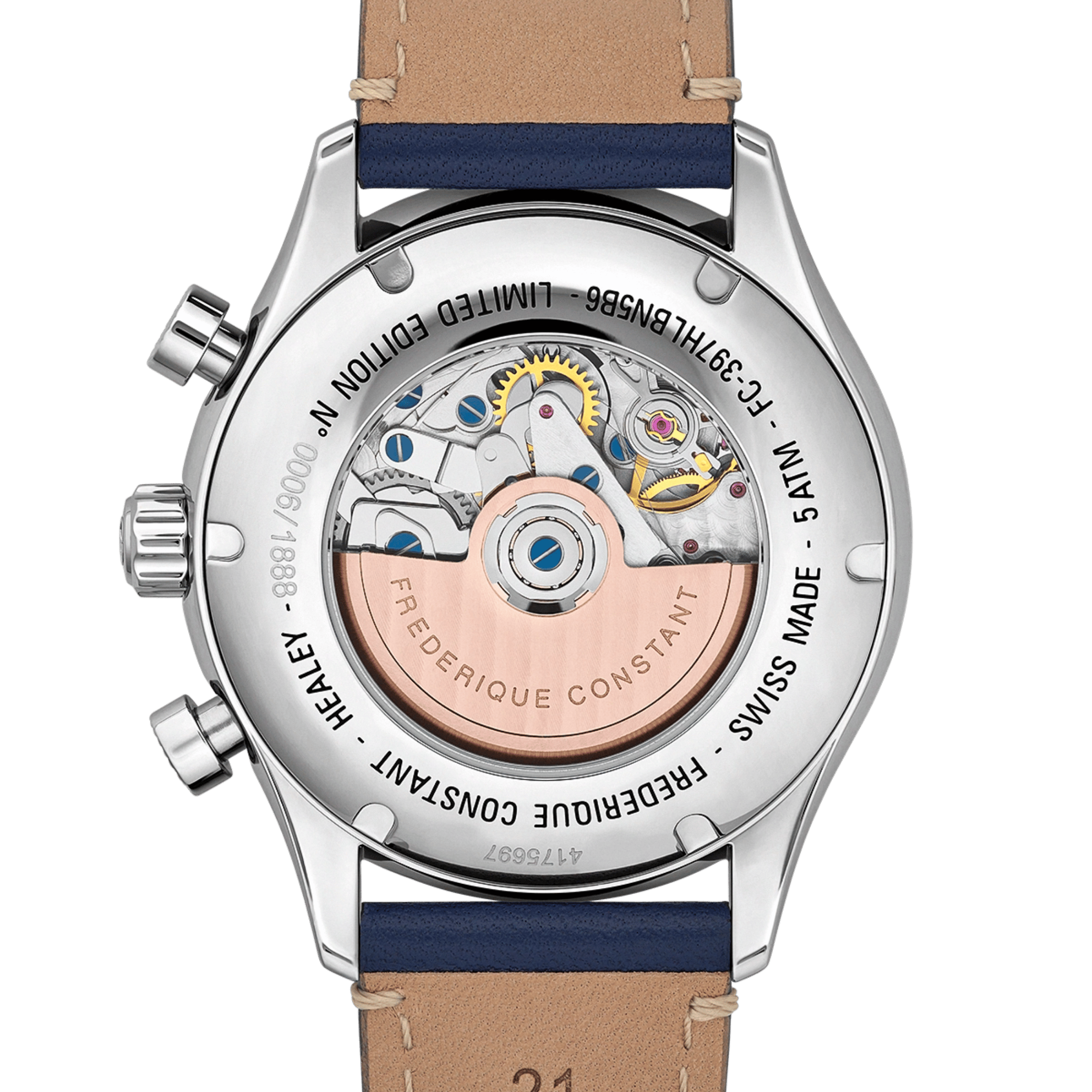 Frederique Constant Vintage Rally Healey Chronograph automatic blue dial leather strap 42 mm
