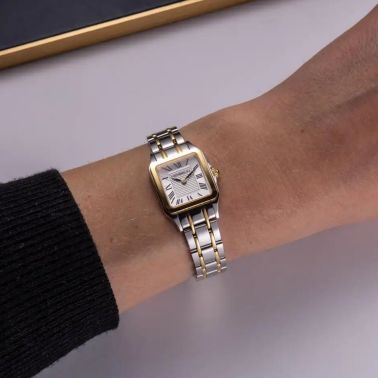 Montre Michel Herbelin Mini Luna quartz cadran argenté bracelet bicolore 20 mm