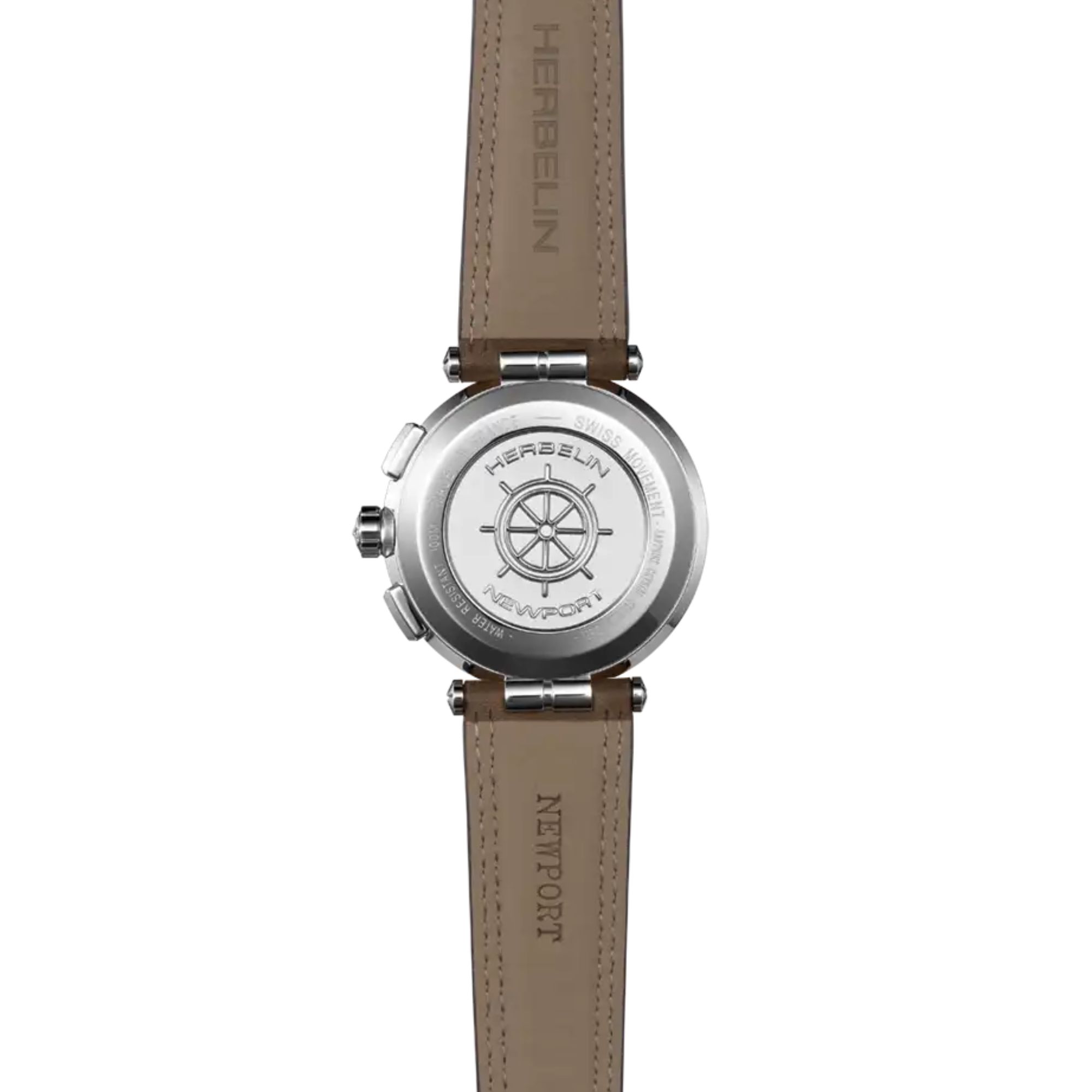 Montre Michel Herbelin Newport Chrono quartz cadran noir bracelet cuir marron 40,5 mm