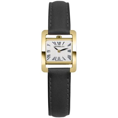 Herbelin Ve Avenue PVD Yellow Gold Quartz Watch with White Dial and Brown Leather Strap, 22.5 x 17 mm