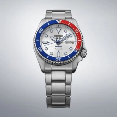 Montre Seiko 5 SKX Sports x Pepsi automatique cadran blanc bracelet acier 38 mm