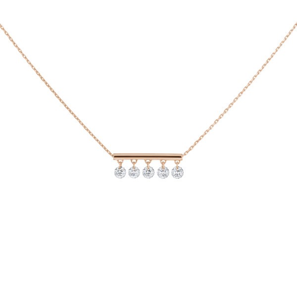 Collier La Brune et La Blonde Pampilles en or rose 5 diamants taille brillant 0,50 carat - Soldat_PL