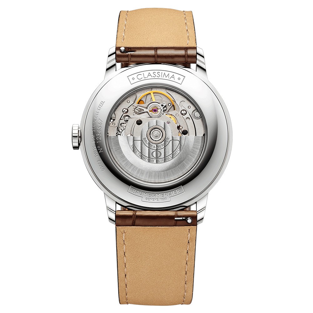 Montre Baume et Mercier Classima automatique cadran argenté bracelet cuir brun 40 mm