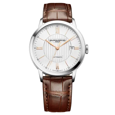 Montre Baume et Mercier Classima automatique cadran argenté bracelet cuir brun 40 mm