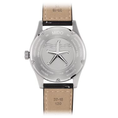 Mido Ocean Star 39 automatic watch with black dial and orange fabric strap, 39 mm