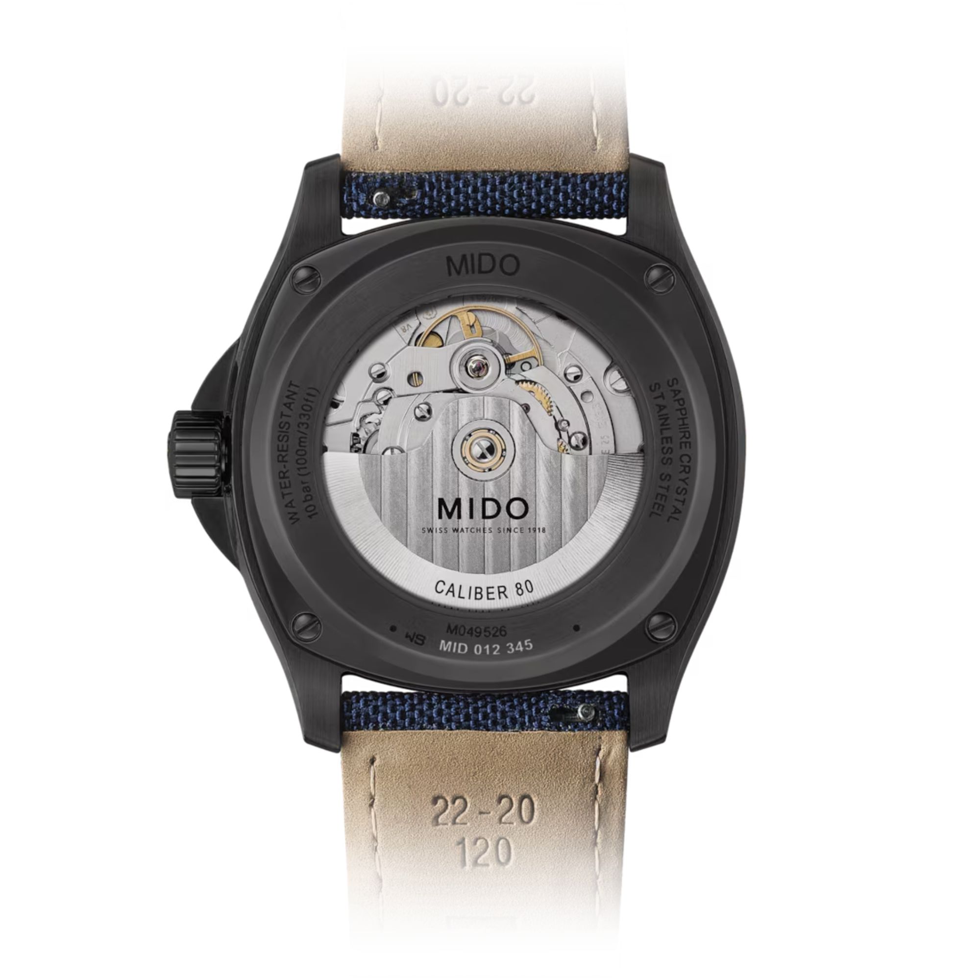 Montre Mido Multifort TV Big Date automatique cadran bleu bracelet tissu bleu 40 mm
