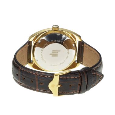 Montre Lip Général De Gaulle quartz acier PVD doré cadran argent bracelet cuir marron 35 mm