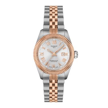 Tissot Ballade Powermatic 48 COSCTwo-Tone Rose Gold PVD automatic silver dial steel bracelet 30 mm