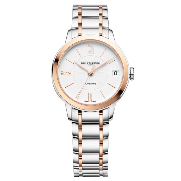Montre Baume et Mercier Classima automatique cadran argenté bracelet acier et or rose 31 mm