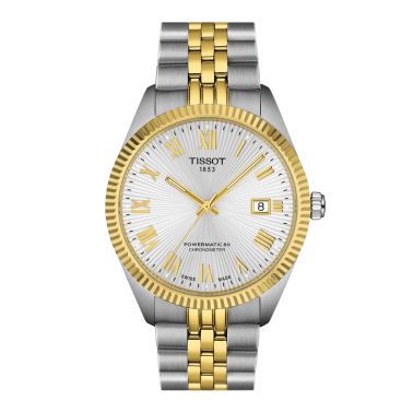 Tissot Ballade Powermatic 80 COSC Two-Tone Yellow Gold PVD automatic silver dial steel bracelet 39 mm