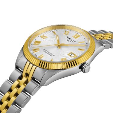 Montre Tissot Ballade Powermatic 80 COSC Bicolore PVD Or Jaune automatique cadran argenté bracelet acier 39 mm