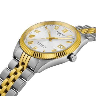 Montre Tissot Ballade Powermatic 80 COSC Bicolore PVD Or Jaune automatique cadran argenté bracelet acier 39 mm