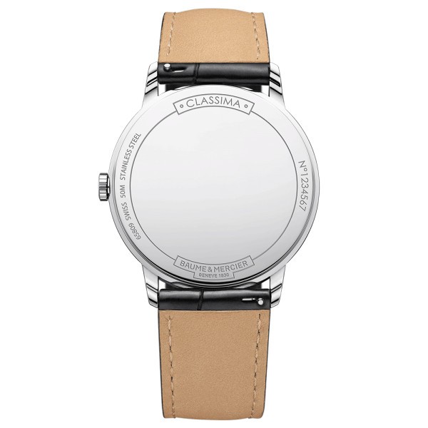 Montre Baume et Mercier Classima quartz cadran blanc bracelet cuir veau noir 40 mm 10323