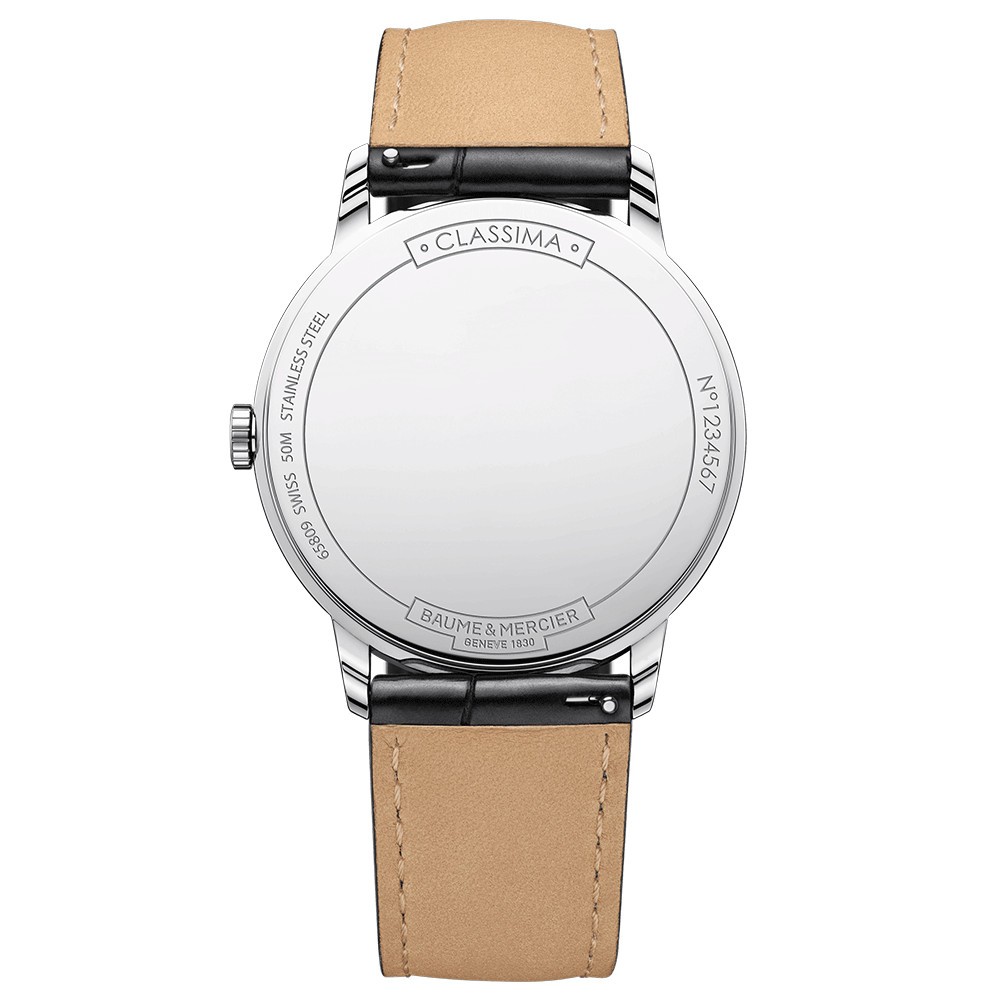 Montre Baume et Mercier Classima quartz cadran blanc bracelet cuir veau noir 40 mm 10323