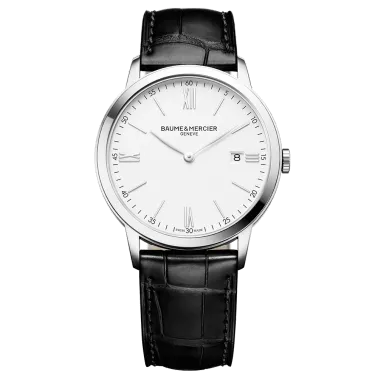 Montre Baume et Mercier Classima quartz cadran blanc bracelet cuir veau noir 40 mm 10323