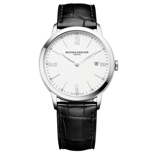 Montre Baume et Mercier Classima quartz cadran blanc bracelet cuir veau noir 40 mm