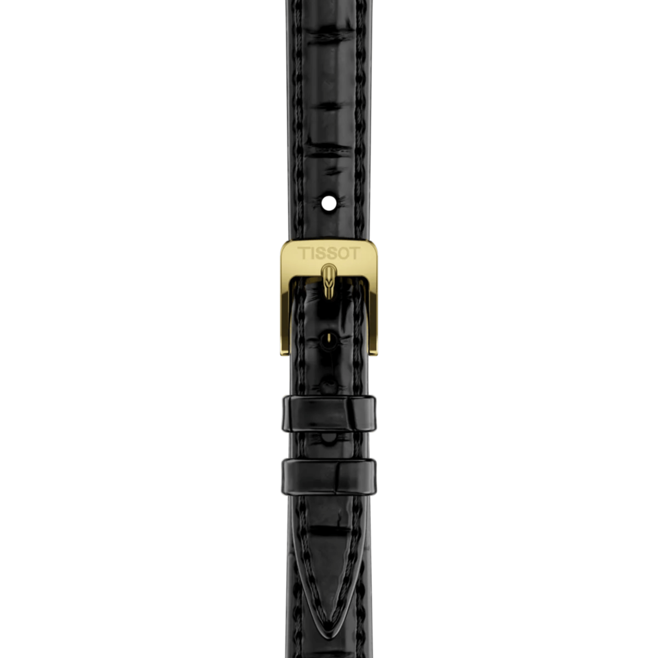 Tissot SRV quartz Yellow Gold PVD black mother-of-pearl dial black leather strap 30 x 21,8 mm
