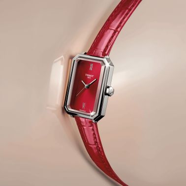 Tissot SRV quartz red dial red leather strap 30 x 21,8 mm