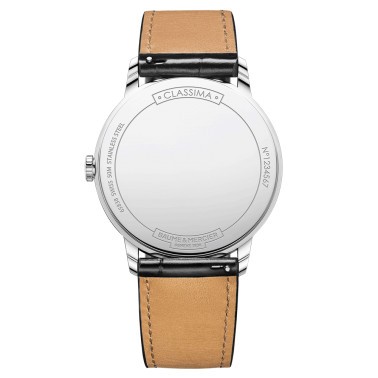 Montre Baume et Mercier Classima quartz cadran blanc chiffres romains bracelet cuir veau noir 42 mm