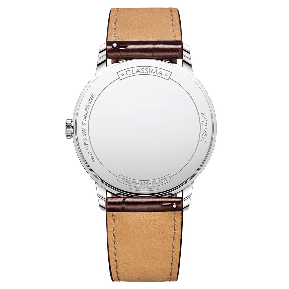 Montre Baume et Mercier Classima quartz cadran argenté bracelet cuir veau brun 42 mm