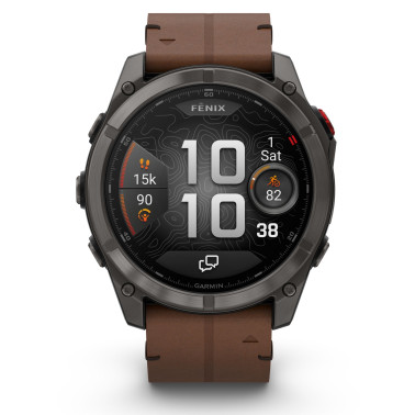 Montre Garmin Fénix 8 Pro AMOLED Sapphire Titane Carbon Gray DLC bracelet cuir marron et silicone noir 51 mm